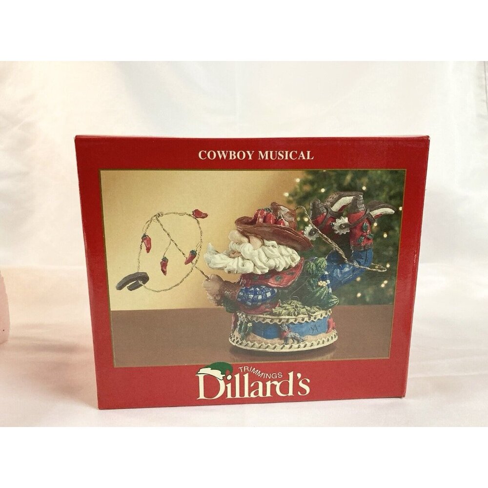 Dillard's Trimmings Porcelain Cowboy Musical Hot Chili Christmas Figurine
